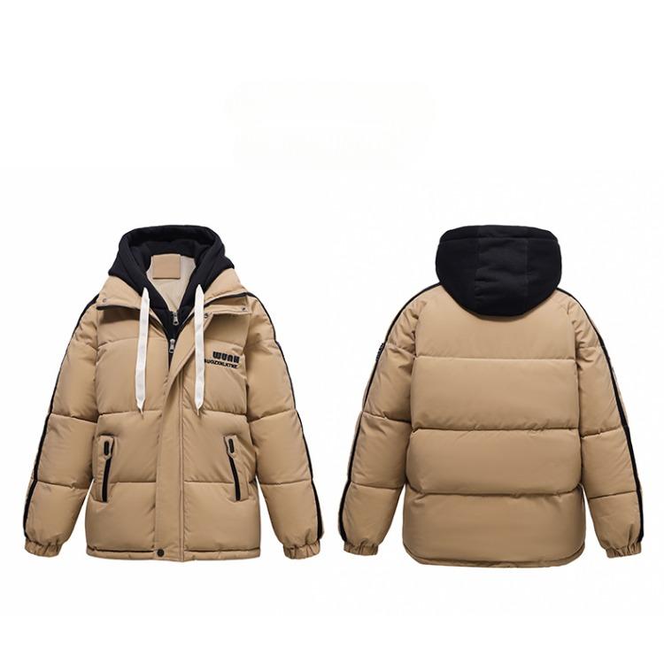 מעיל חורף מעובה לנשים עם צבעים מנוגדים, מעיל כותנה בסגנון קוריאני, גזרה קצרה, מעיל פוך דמוי שני חלקים