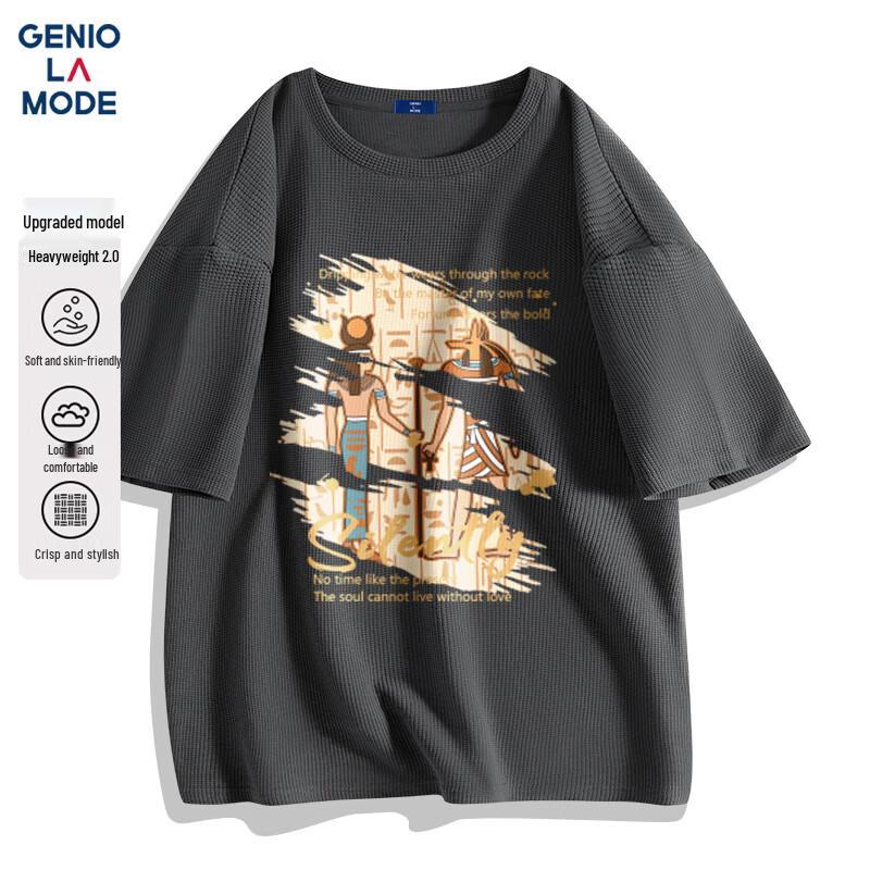 GENIOLAMODE Men s Heavy Waffle Print Short Sleeve T-Shirt L
