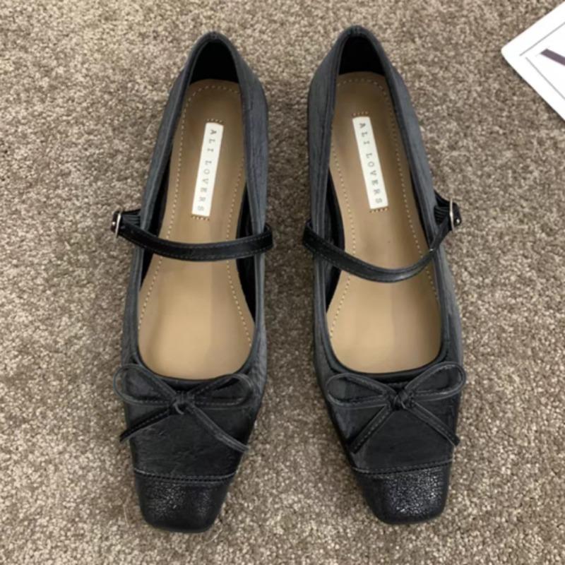 

Модная женская обувь на плоской подошве Весна Новые Туфли с квадратным носком и мелким вырезом, с бантом-бабочкой, на мягкой подошве, противоскользящие, износостойкие, одинарные туфли 40 чёрный