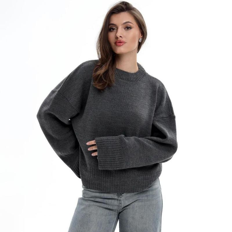 Women Loose Solid Color Long Sleeve High Neck Casual Knit Sweater