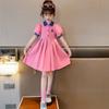 Girls Summer Polo Collar Short Sleeve Dress Preppy Pleated Skirt School Uniform For Big Kids