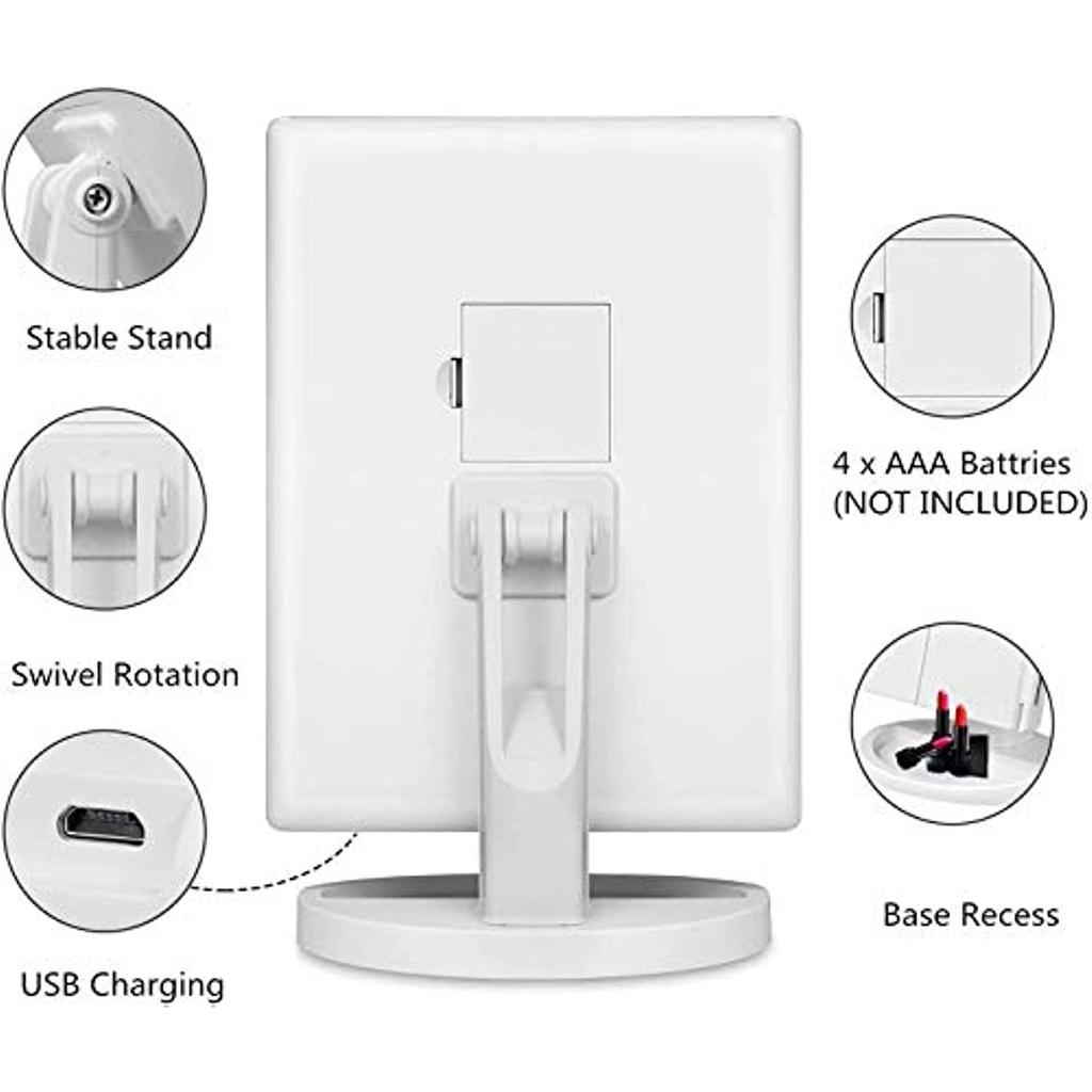 Makeup Mirror With LED, 1x Magnification Triptych Makeup Mirror, 2X, 3X, Cosmetic Mirror 21 Led Lighting Touch Screen, 180 ° Adjustable (White)