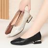 Plus Size 35-43 Breathable Cutout Floral Genuine Leather Shoes Women Flats 2025 Spring Summer Square Heels Shoes for Mom Daily