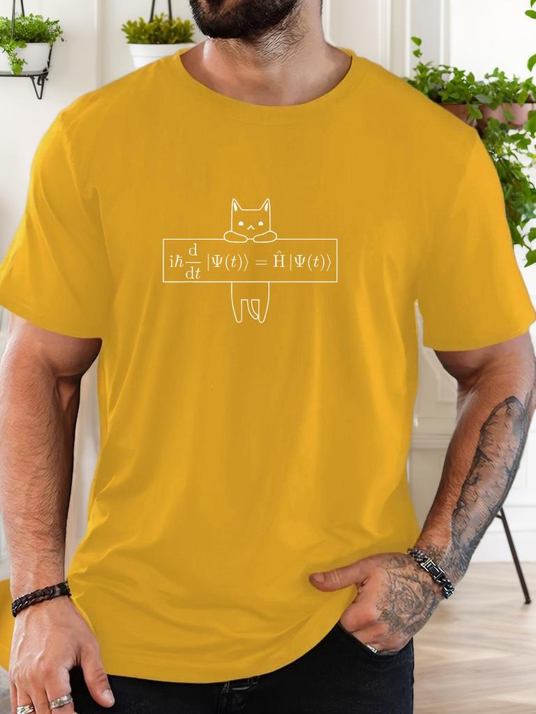 Kater und Schrödinger-Gleichung Muster Sommer Casual Rundhals Kurzarm T-Shirt