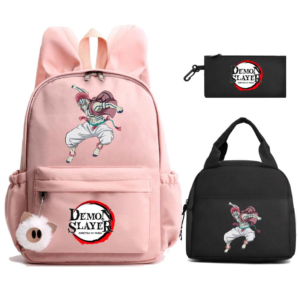 3Pcs/set Anime Demon Slayer Printed Backpack Lunch Bag Pencil Case for Student Schoolbag Girl Women Large Capacity Waterproof Travel Bag Gift