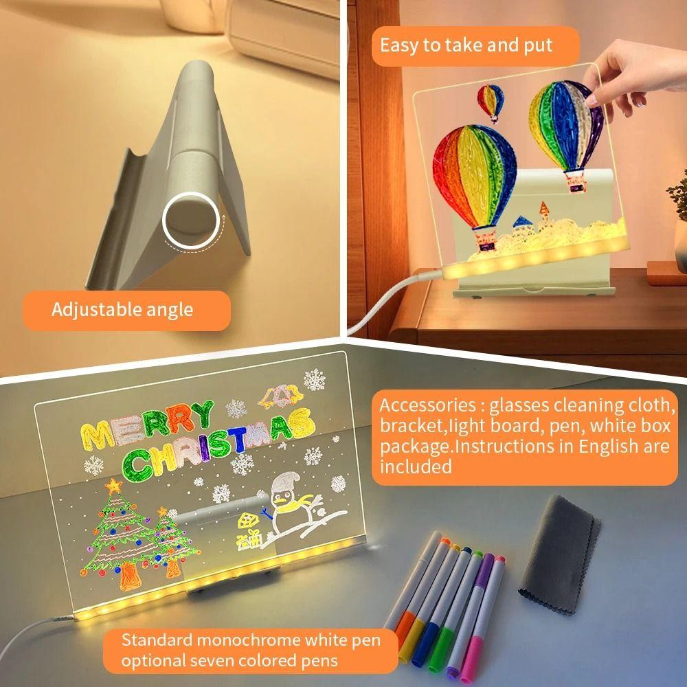 Colorful 7 Pens LED Note Board with Night Light USB Power Children's Drawing Board Bar Advertising
