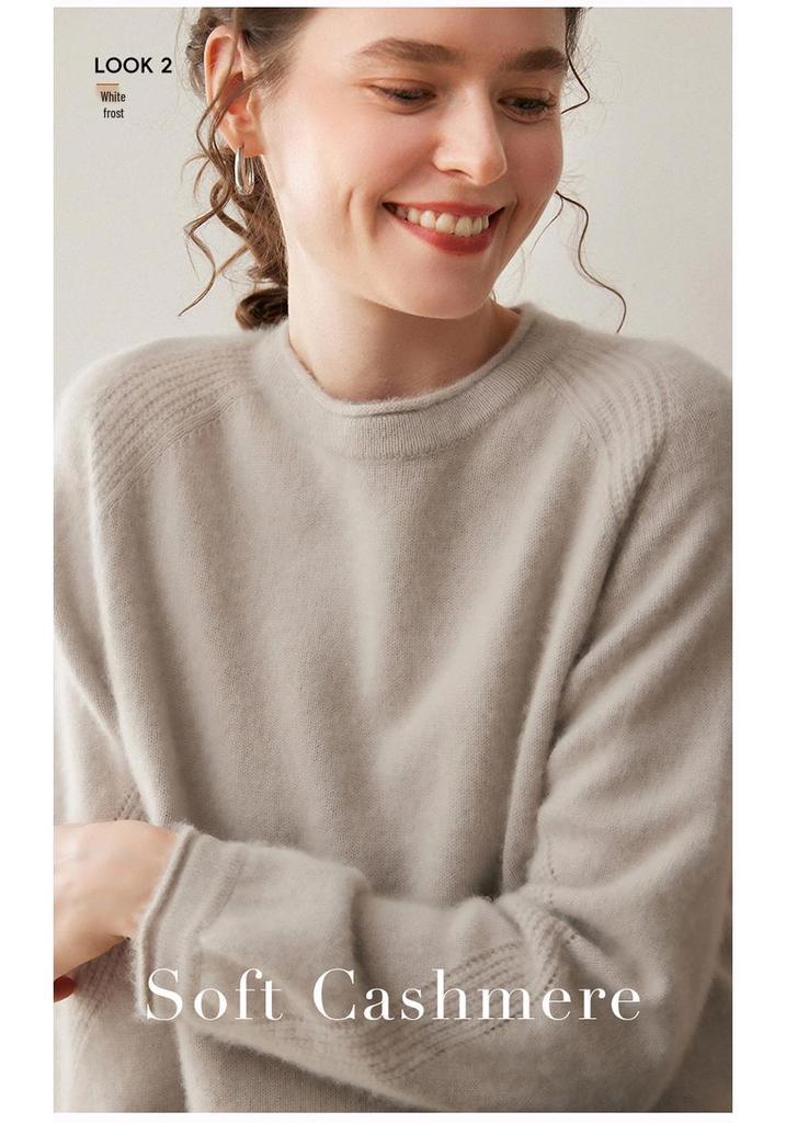2025 Cashmere Round Neck Raglan Sweater: Loose, Slimming, Thick Knit Pullover for Women