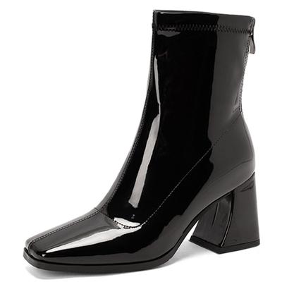 Patent Black Ankle Boots Women High Heels Short Boots Shoes For Women Fashion Spring Autumn Winter Shoes Ladies Brand Designer