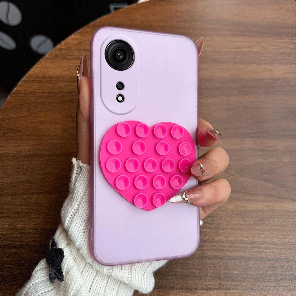 Heart Shape Suction Cup Phone Case for OPPO Reno8 T 5G Semi Transparent Matte Shockproof Soft TPU Cover