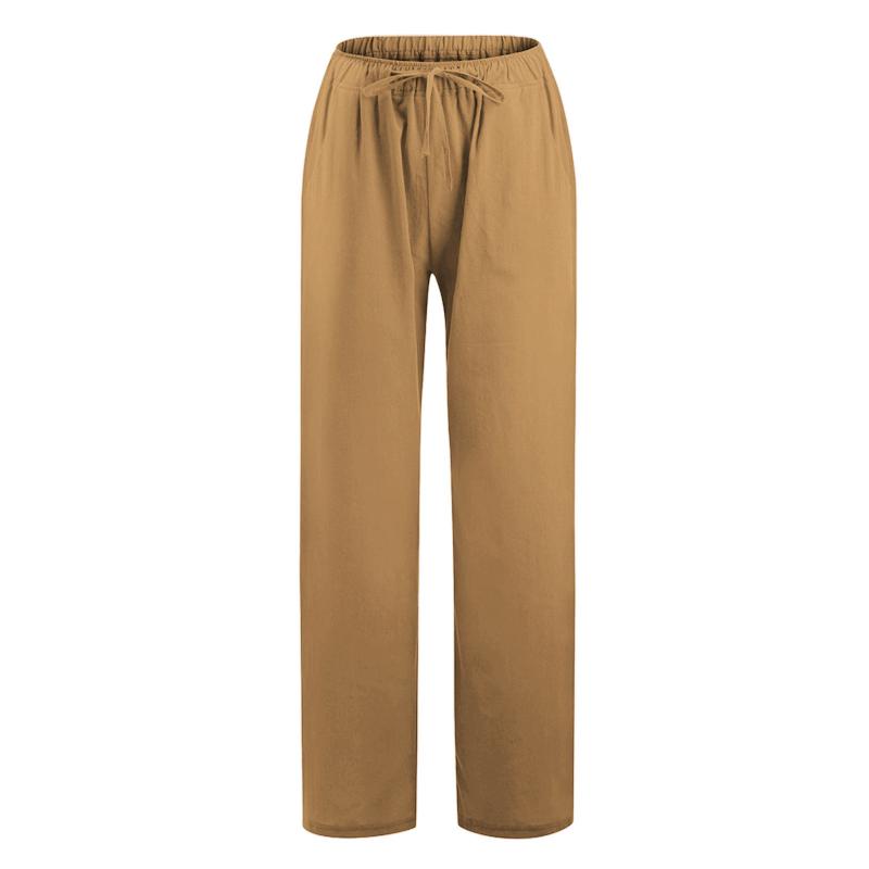 GMXIA Large Size Women's Elastic Waist Long Linen Casual Loose Wide Leg Trousers
