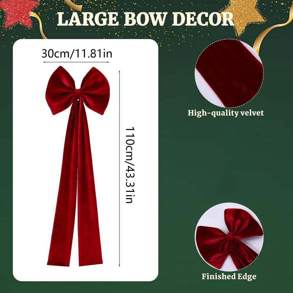 Christmas Velvet Chair Bow Ribbons Chair Back Sashes With Elastic Rope Chair Accessories For Christmas Weddings Parties