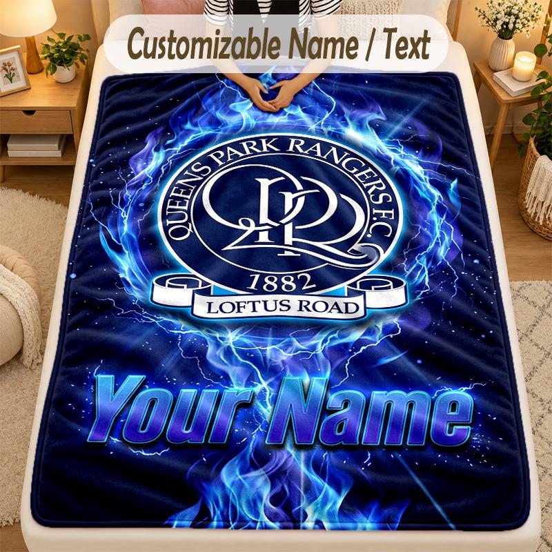 Flannel BlanketQueens Park Rangers FC Custom Name Text Personalized Soft Warm Throw Blanket Home Decor Gift