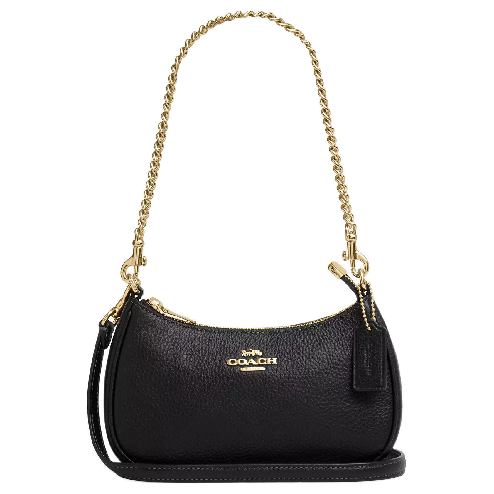 Coach Women's Gold/Black Teri 20 Metal Hardware Zipper Closure Pebble Leather Shoulder Bag Small Shoulder Bag Cw309-Imblk