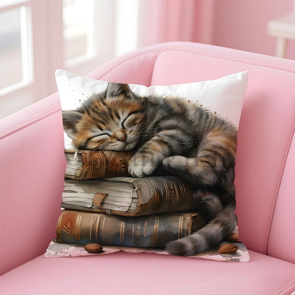 cute cat Cushion Cover Comfortable Reversible Pillow Cover Ideal for Car Sofa Bedroom & Beyond