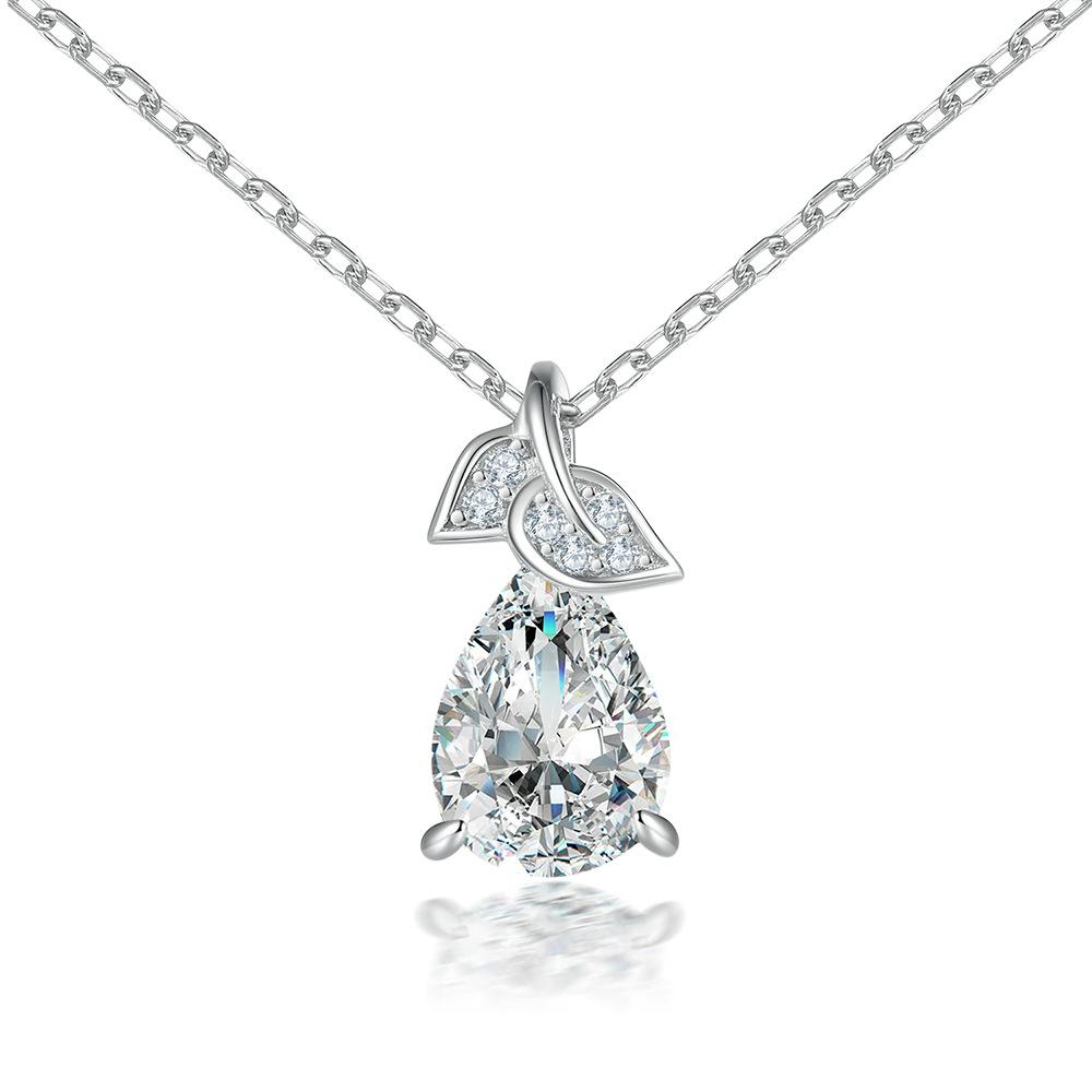 Leaf leaf necklace European and American women s fashion S925 sterling silver water drop pear-shaped pendant high-end personalized silver jewelry 925 silver платиновый