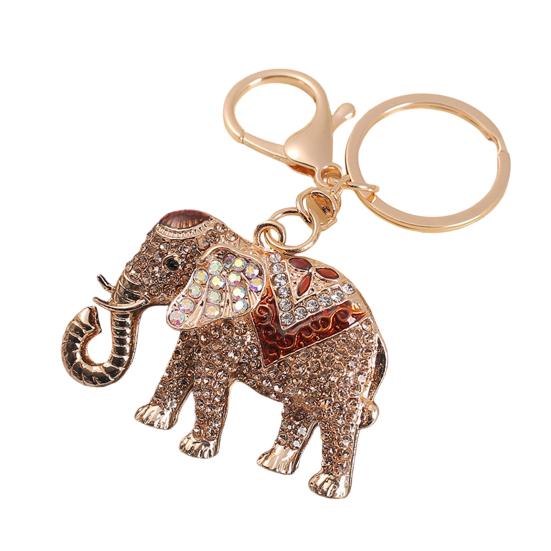 Keychain Sparkling Rhinestones Inlaid Elephant Design Keychain Pendant Enamel Oil Drip Process Smooth Edges Spring Buckle Key Holder Car Keys Good