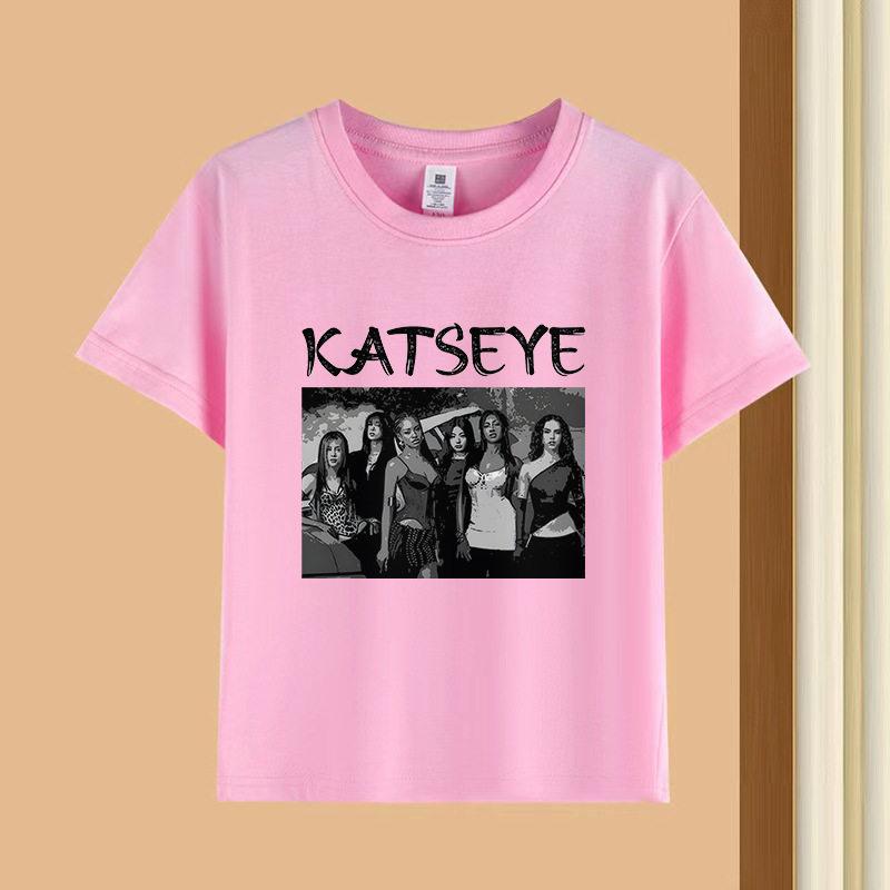 KATSEYE Korean Wave Girl Group Fashionable Youthful Relaxed Trendy Pure Short-sleeved Polyester Children's T-shirt