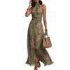Neues europäisches und amerikanisches Stil Blumenmuster Hals Langkleid Damen Sommerurlaub Elegantes Temperament Ärmelloses Kleid