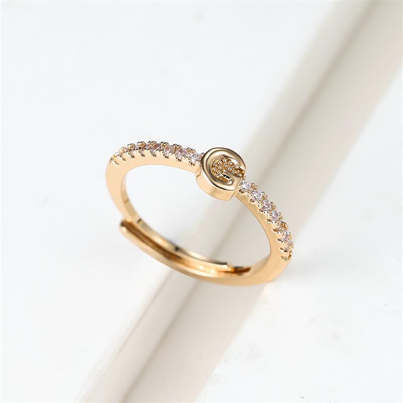 1 ks Zlatá barva 26 anglických písmen CZ Zirkonové otevírací prsteny Nastavitelné prsteny Šperky