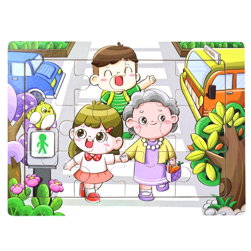 12 Wooden Puzzles, Educational Toys for Children, Early Education Cartoons, Animals, Traffic Cognition, Flat Wooden Puzzles