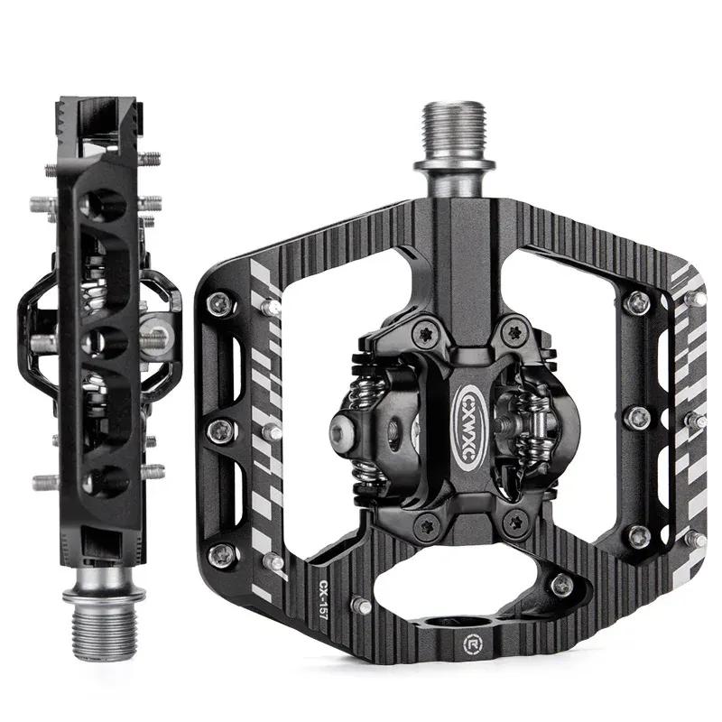 Pedales de Bicicleta de Montaña Bloqueo Doble Cara Antideslizantes Ultraligeros Aleación de Aluminio Sellados 3 Rodamientos Plataforma Plana SPD Pedal de Bicicleta MTB
