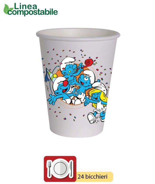 Set de vaisselle jetable - puffi - az024 - 24 assiettes - 24 verres - compostable