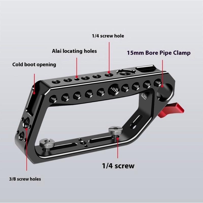 Aluminum Alloy Top Handle Grip DSLR Camera Cage with Double Cold Shoe Mounts 1/4 /3/8 Hole For Accessory Compatibility