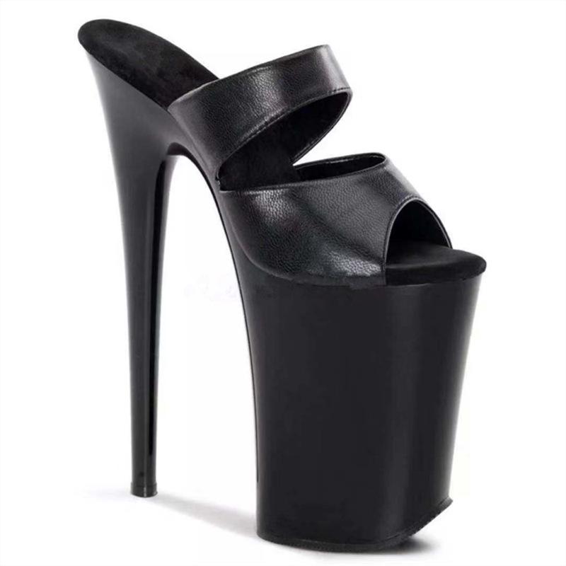 20cm Sommer Super High Heel Sandalen Dünner Absatz Wasserdicht Plateau Ein-Wort-Schnalle Nude Mode Transparenter Riemen