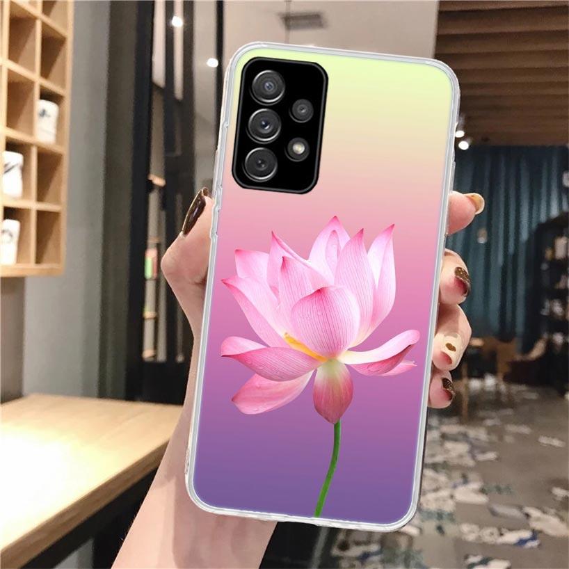 Lotus Blue White Flowers Soft Phone Case For Samsung Galaxy A52 A42 A32 A12 A22 A51 A50S A30S A20S A10S A71 A41 A31 A21S A40 A20