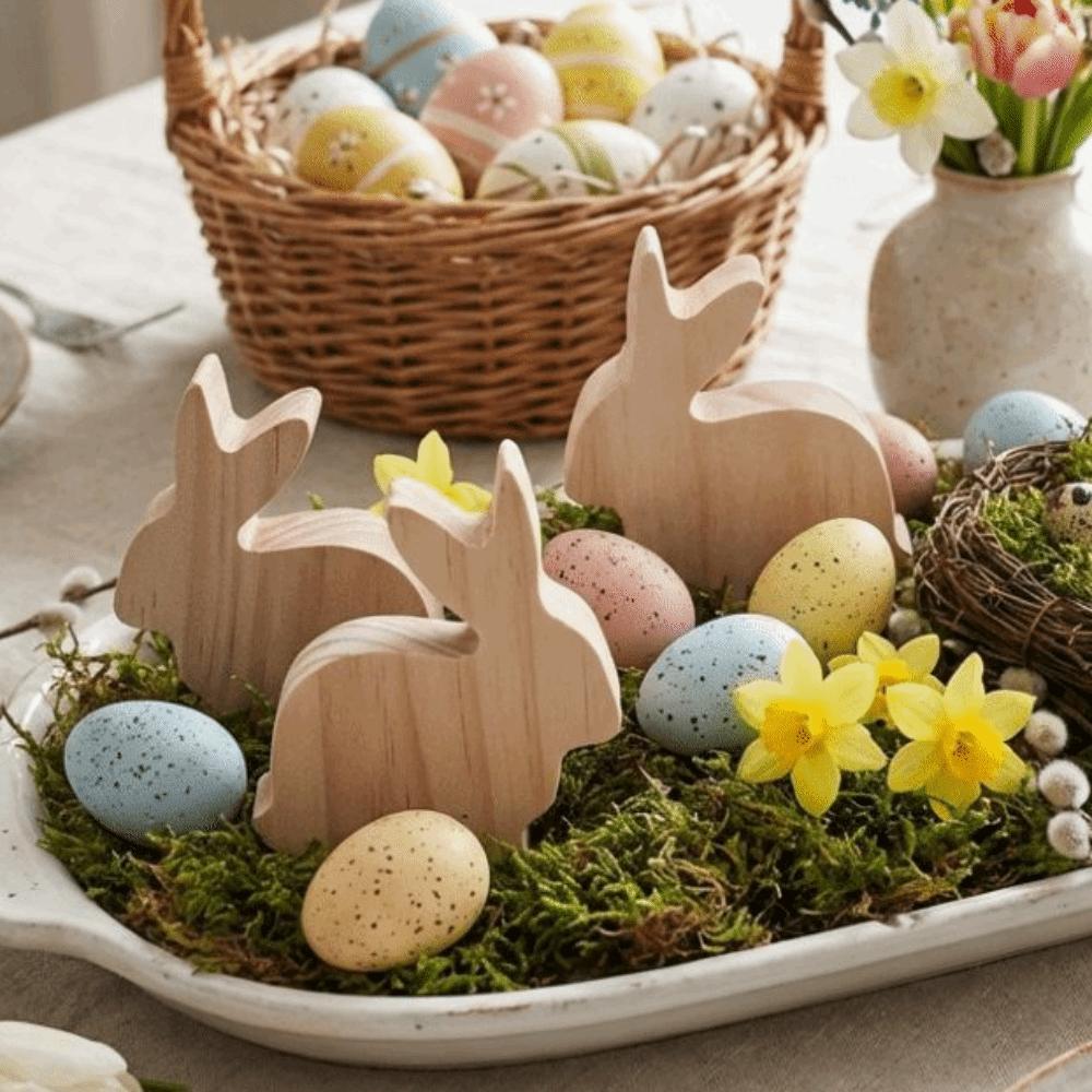 6Pcs Standing Easter Rabbit Ornaments Unfinished Bunny Figurine  Farmhouse Decor