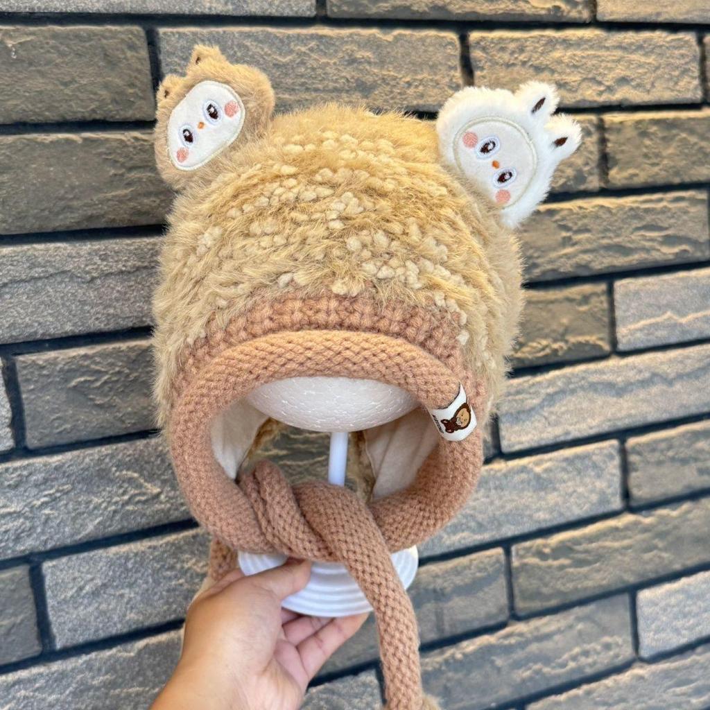 Cozy Autumn/Winter Baby Velvet Cartoon Knit Hat with Ear Protection for Girls - Super Cute and Warm
