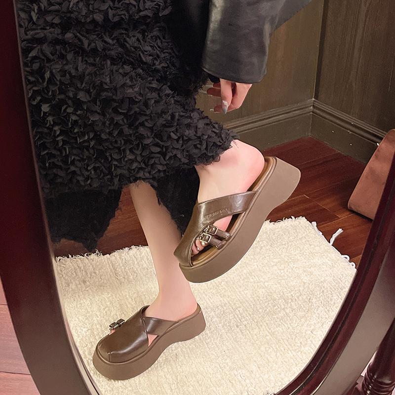 Women's Slope Heel Sandals Spring New Style Round Head Deep Mouth Waterproof Table Anti-slip Wear-resistant Slippers