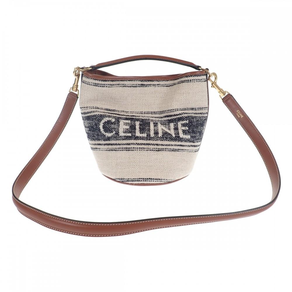 CELINE  197572ERF.01WB Shoulder Bag White Canvas/leather Women