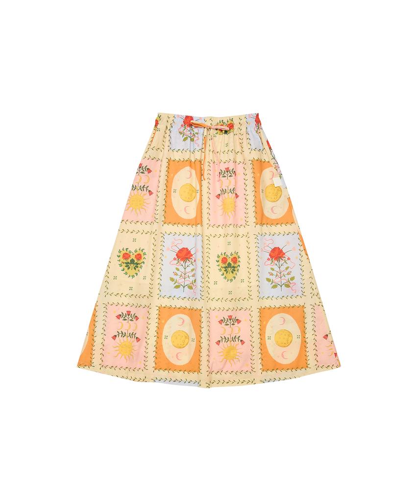 Goteu 80S Cotton Pattern Skirt - Yellow