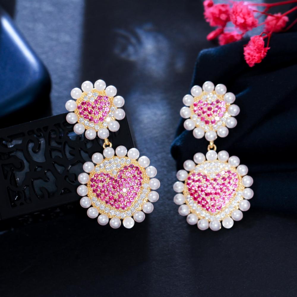 WWJ Sweet Heart Hot Pink Zirkonia Kleine Perlen Ohrringe