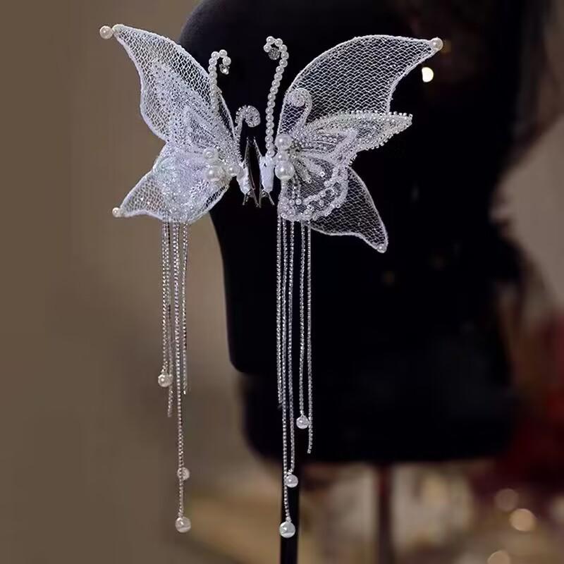 New headgear temperament beautiful lace butterfly fringed hairpin set photo and makeup styling jewelry