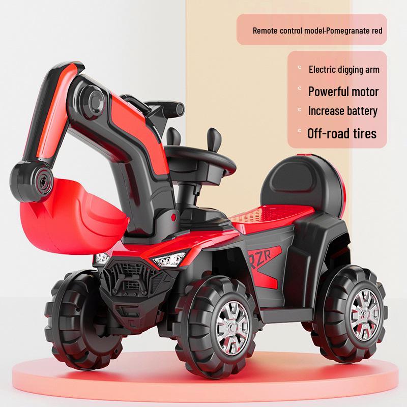 Excavator electric pentru copii: Jucărie de inginerie cu pedale mari cu 4 roți și muzică