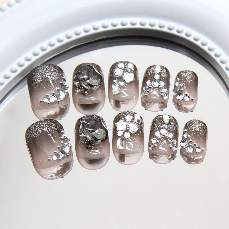 Obsidian Galaxy Black Diamond Press-On Nails: Luxury Reusable Stickers with a Radiant Starry Sky Design.