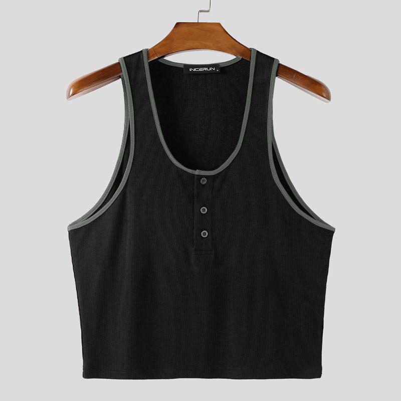 

INCERUN Men U Neck Sleeveless Stitching Casual Sport Slim Tank Tops 4XL серый