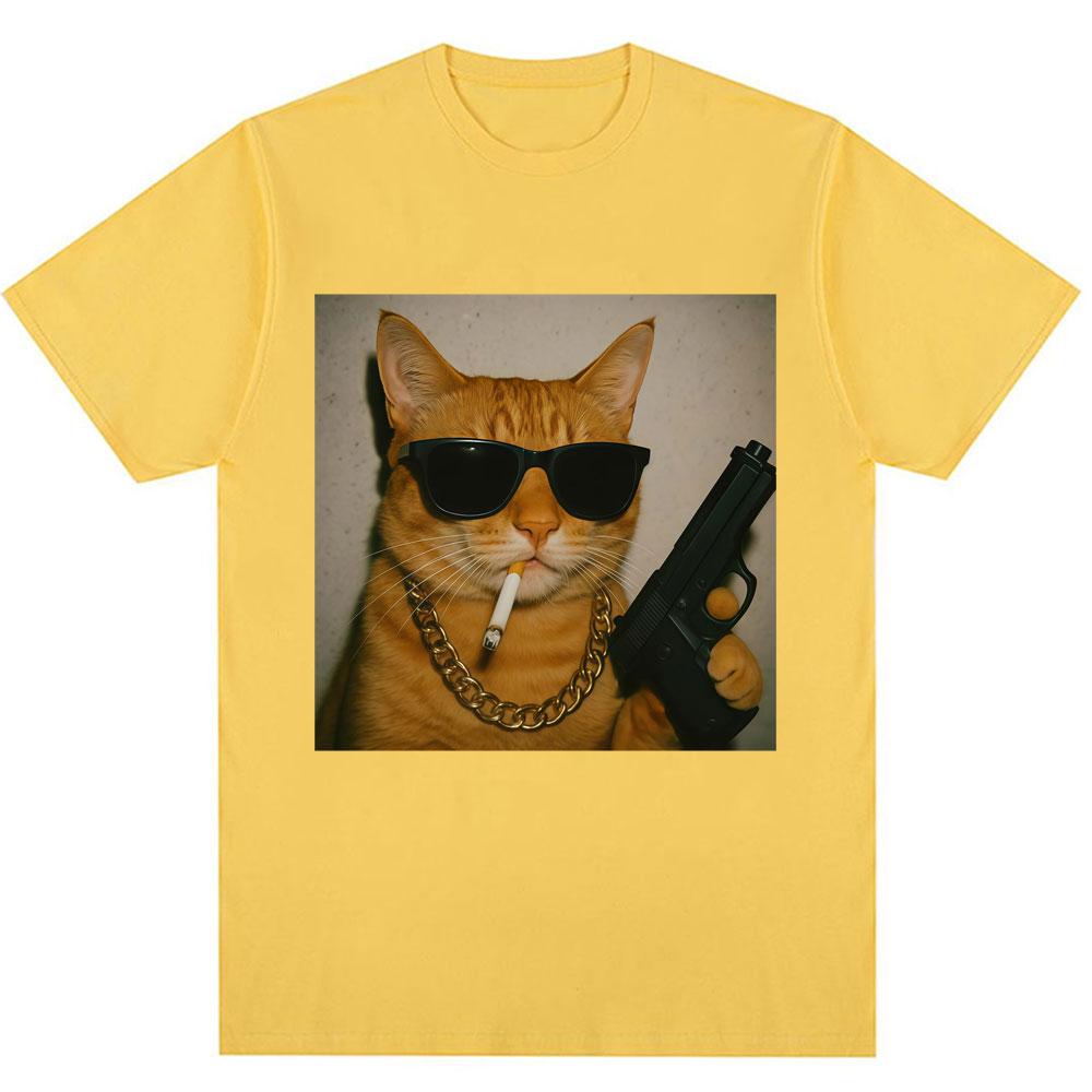 

Funny Gangster Cat Meme Graphic T Shirts Unisex Women Humor Cat Lovers Vintage Tshirts Oversized Cotton Casual T Shirt Streetwear 4XL