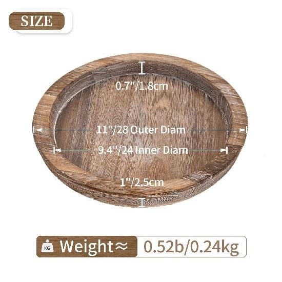Wooden Serving Tray: Round Wood Butler Decorative Tray Centerpiece Candle Holder Trays Farmhouse Ottoman Tray for Decor Coffee Table