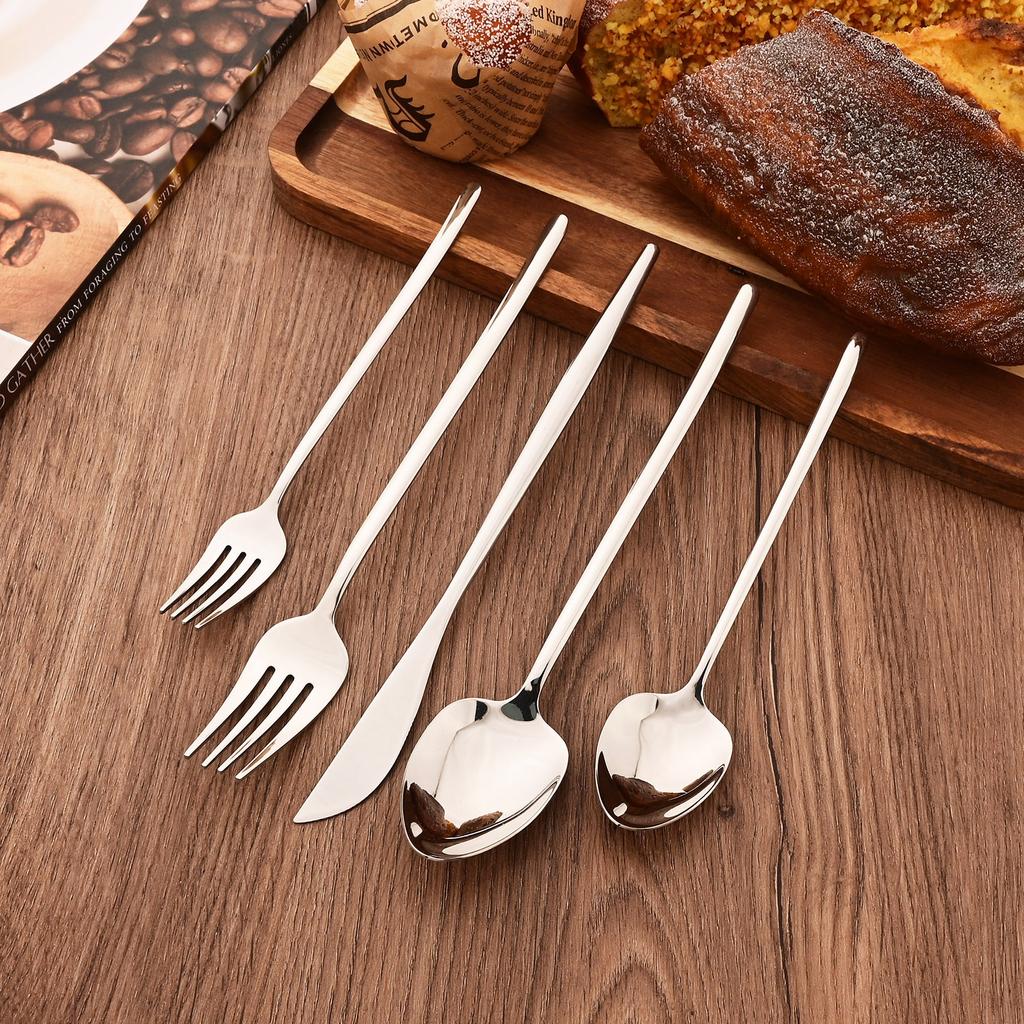 White Gold 30Pcs Dinnerware Set Knife Dessert Fork Spoon Tableware Cutlery Set 18/10 Stainless Steel Flatware Silverware Sets