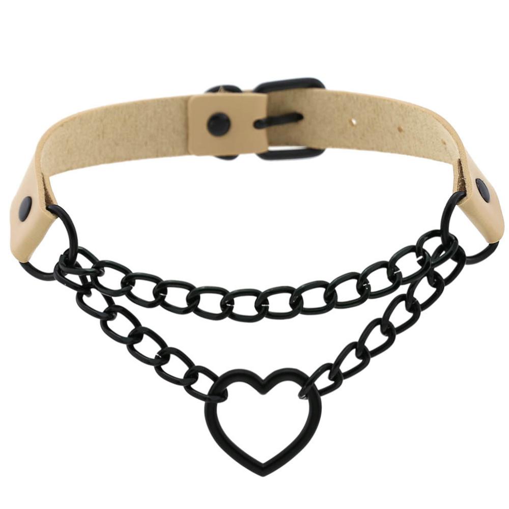 Gothic Harajaku Black Heart Chain Leather Choker Collar Punk Necklaces for Women Girls Buckle Chocker Emo Witch Jewelry