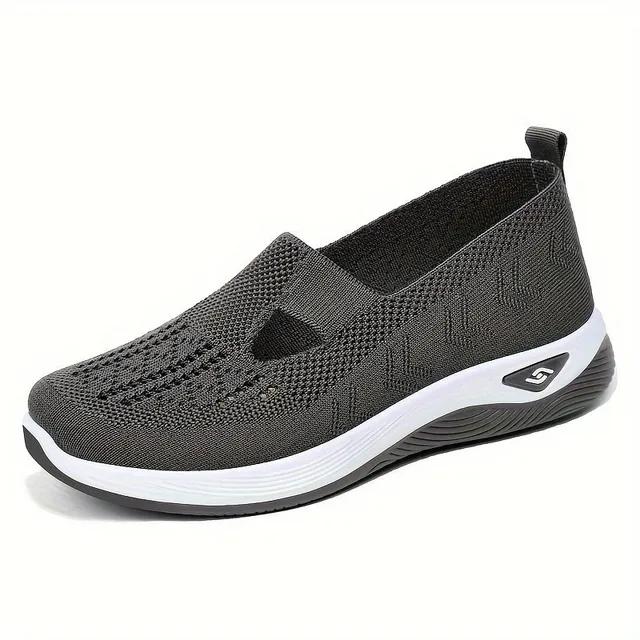 2025 Spring Breathable Knitted Sports Shoes for Women, Large Sized Hollow Soft Soled Flat Shoes for Women, Non Slip Casual Shoes