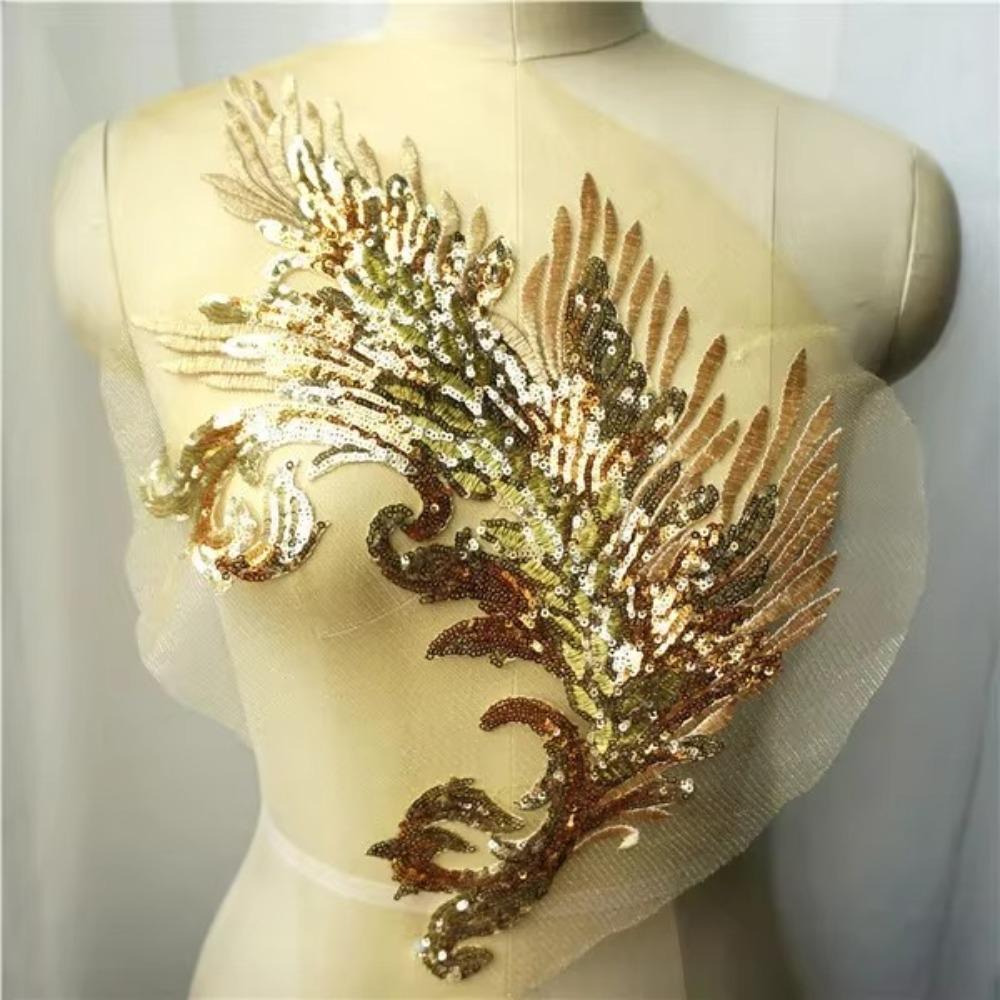 Patch Sequin Embroidery Sequin Appliques Phoenix Tail DIY Sew On Patch Embroidery Patch Wedding Gown DIY Decoration