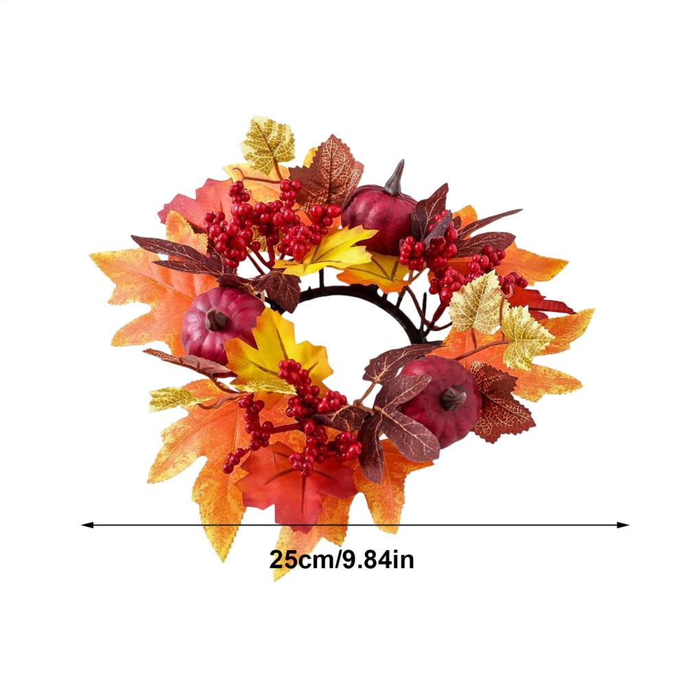 

Autumn Candle Rings Pillar Candle Ring Decorations Harvest Maple Leaves Pumpkins Berries Garland For Fall Thanksgiving Halloween червоний