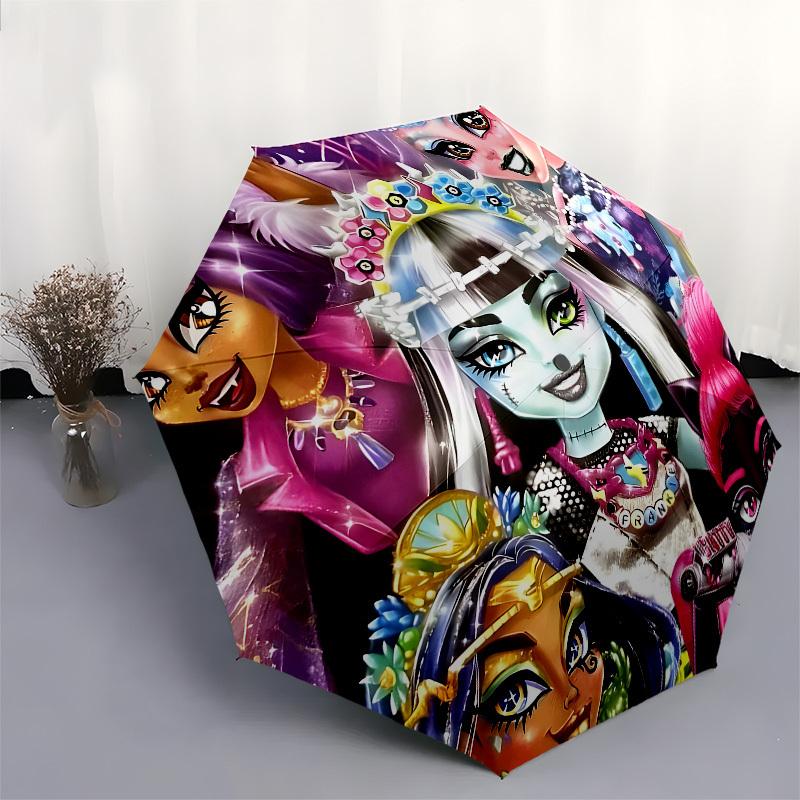 Monster High, Characters Automatic Opening and Closing, 8 Rib Structure Portable Umbrella, Suitable for Men and Women In All Seasons Perfec