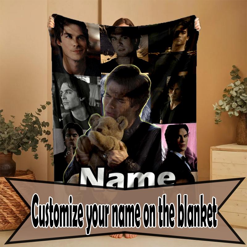 Coperta Personalizzata con Nome Damon Salvatore, Decorazione per la Casa, Camera da Letto, Divano, Campeggio, Divano, Regali per Compleanno Natale
