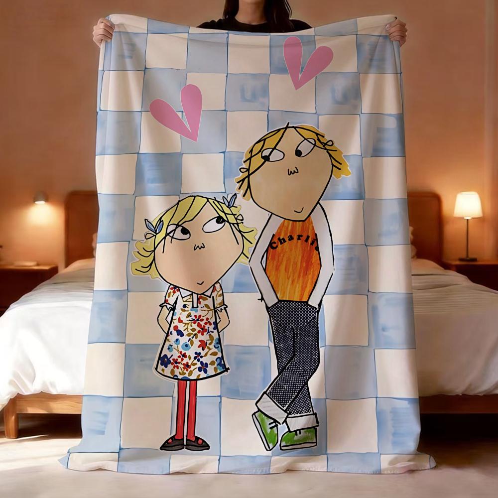 Anime Charlie and Lola Throw Lightweight 240g Flannel Blanket Soft Skin-friendly for Summer Cooling 75X95CM