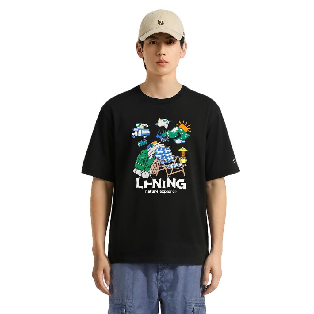 Li Ning Sports Lifestyle Series Summer T-Shirt Simple Comfortable Round Neck Pullover Letter Print Versatile Casual Short Sleeve T-Shirt ATSW291-5